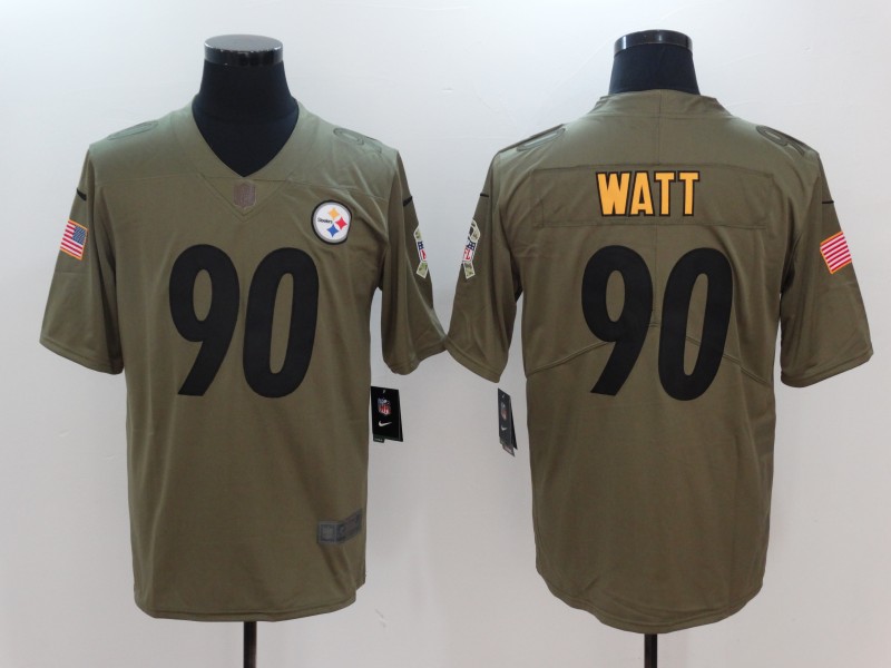 Men Pittsburgh Steelers #90 Watt Nike Olive Salute To Service Limited NFL Jerseys